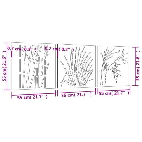 OGRODOWA DEKORACJA ŚCIENNA 3 CZ. 55X55CM STAL KORTENOWSKA