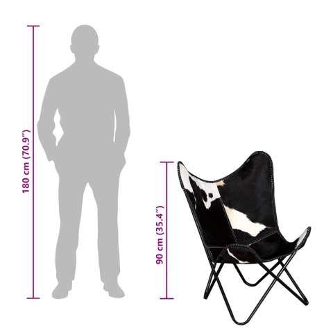 KRZESŁO MOTYL CZARNO-BIAŁE PRAWDZIWA SKÓRA BYDLĘCA