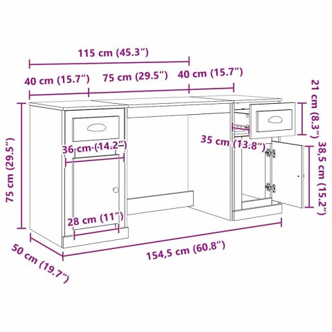 BIURKO Z SZAFKĄ Z SZUFLADĄ DĄB RZEMIEŚLNICZY 154,5X50X75CM