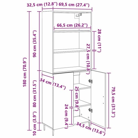 KOMODA 2 SZT. CZARNY DĄB 69,5X34X180CM