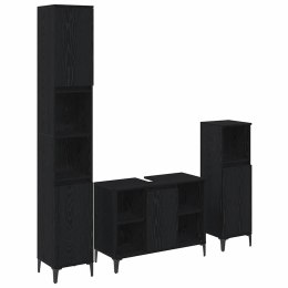 ZESTAW MEBLI ŁAZIENKOWYCH Z PÓŁKĄ Z DRZWIAMI 3 SZT CZARNY DĄB