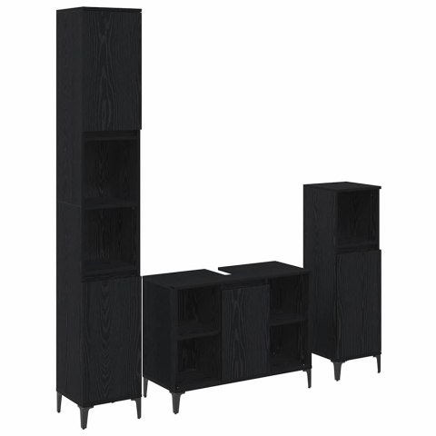 ZESTAW MEBLI ŁAZIENKOWYCH Z PÓŁKĄ Z DRZWIAMI 3 SZT CZARNY DĄB