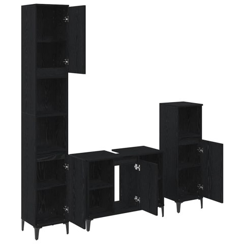 ZESTAW MEBLI ŁAZIENKOWYCH Z PÓŁKĄ Z DRZWIAMI 3 SZT CZARNY DĄB