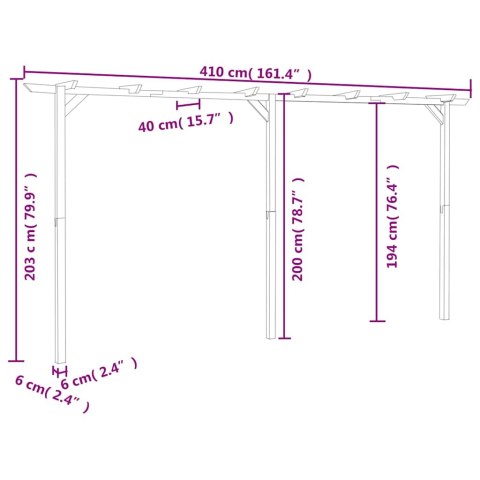 PERGOLA OGRODOWA 410X 40X 203CM DREWNO