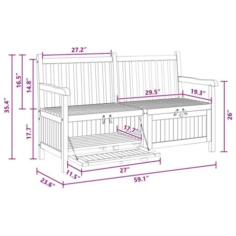 ŁAWKA DO OGRODU I PRZECHOWYWANIA BRĄZOWY 150X60X90CM