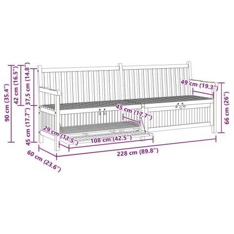 VidaXL Ławka do ogrodu i przechowywania Brązowy 228 x 60 x 90 cm