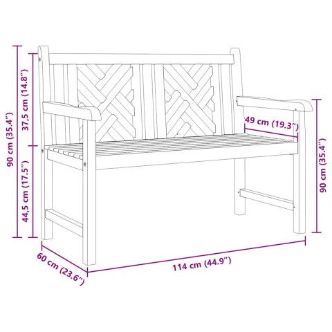 VidaXL Ławka ogrodowa Brązowy 114 x 60 x 90 cm Lite drewno tekowe