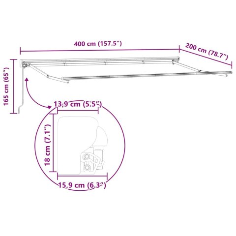 RAMA MARKIZY BIAŁY 4X2M STAL MALOWANA PROSZKOWO I ALUMINIUM