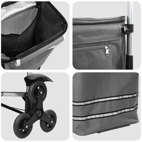 WÓZEK NA ZAKUPY SZARY 47X39X100.5CM TKANINA OXFORD