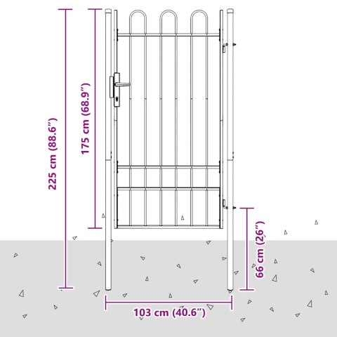 VidaXL Brama ogrodzeniowa Szary 100 x 175 cm Stal Pokryta Proskiem