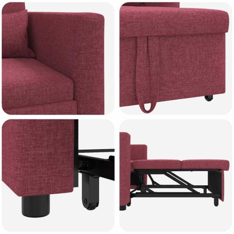 VidaXL Sofa łóżko jednoosobowe czerwone wino 90 x 165 x 87 cm tkanina