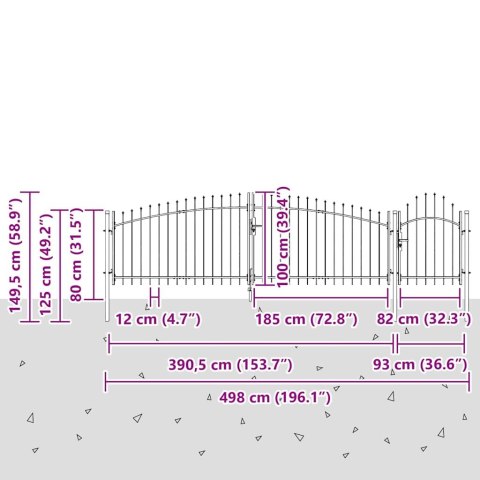 VidaXL Brama ogrodowa Czarny 100 x 500 cm