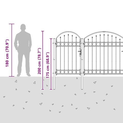 VidaXL Brama ogrodowa z łukowym szczytem Szary 400 x 100 cm Stal