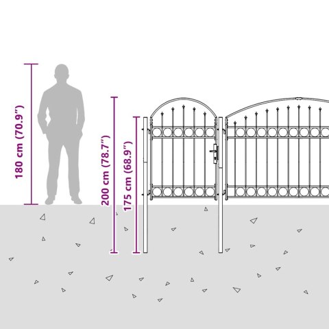 BRAMA OGRODOWA Z ŁUKOWYM SZCZYTEM SZARY 500X100CM STAL