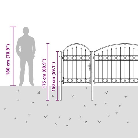 VidaXL Brama ogrodowa z łukowym szczytem Szary 500 x 75 cm Stal