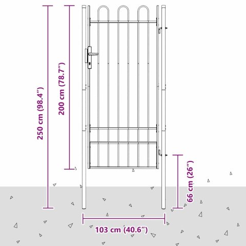 VidaXL Brama ogrodzeniowa Szary 100 x 200 cm Stal Pokryta Proskiem