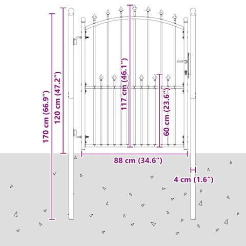 BRAMA OGRODZENIOWA Z KOLCAMI Z BLOKADĄ SZARY 150X100CM