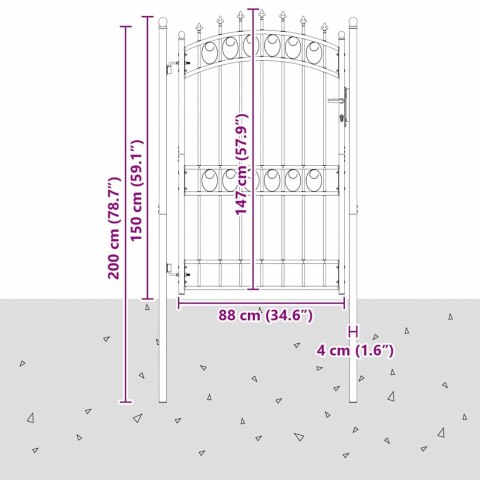VidaXL Brama ogrodzeniowa z kolcami Z blokadą Szary 200 x 100 cm