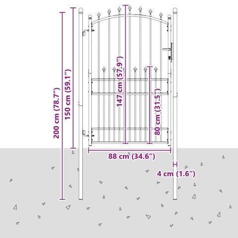 BRAMA OGRODZENIOWA Z KOLCAMI Z BLOKADĄ SZARY 200X100CM