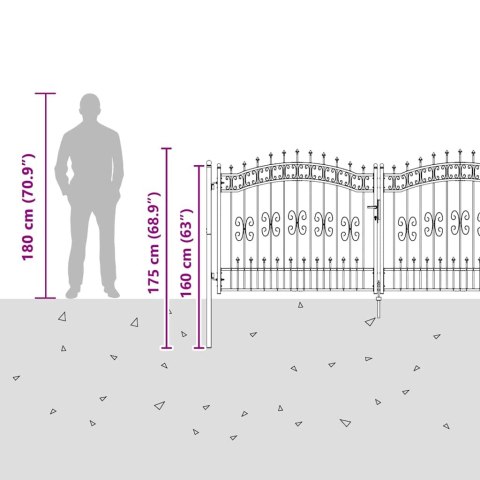 BRAMKA OGRODZENIOWA Z OSTRYM SZCZYTEM SZARY 305X125CM STAL