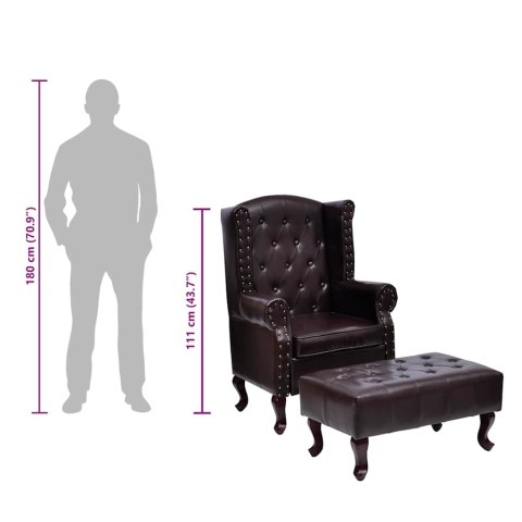 FOTEL Z PODNÓŻKIEM CIEMNOBRĄZOWY SZTUCZNA SKÓRA