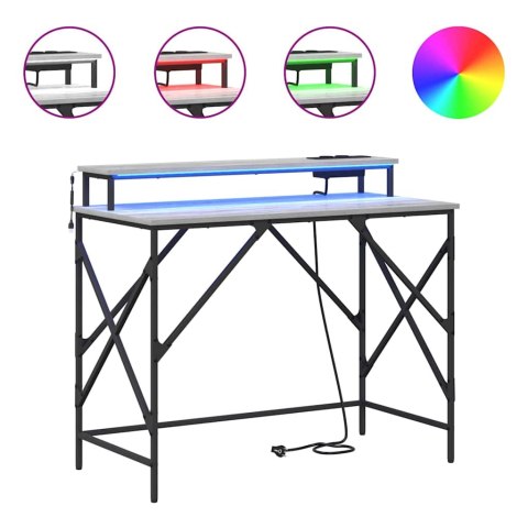 BIURKO ZE OŚWIETLENIEM LED SZARY DĄB SONOMA 100X50X86.5CM