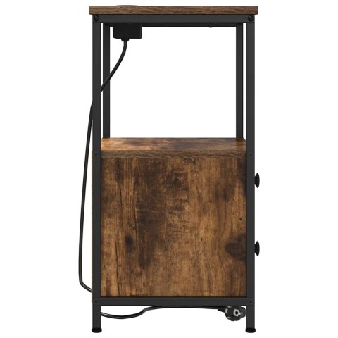 NOCNA SZAFKA Z STACJĄ ŁADUJĄCĄ Z SZUFLADĄ 2 SZT. WĘDZONY DĄB