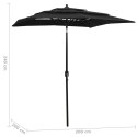 3-POZIOMOWY PARASOL NA ALUMINIOWYM SŁUPKU CZARNY 2X2M