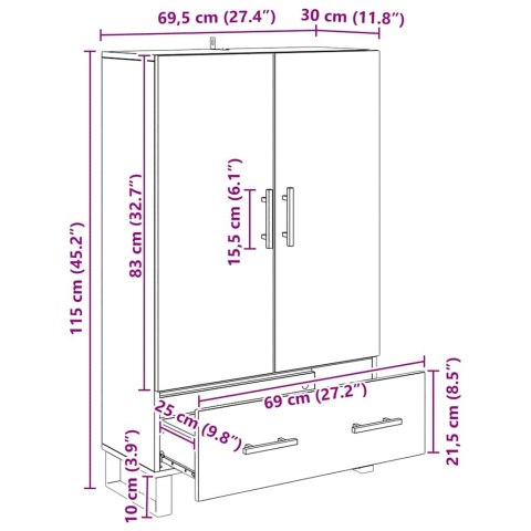 KOMODA CZARNY DĄB 69,5X30X115CM