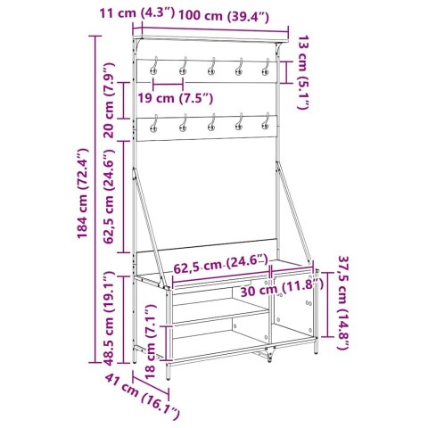 WIESZAK NA UBRANIA Z PÓŁKĄ STARE DREWNO 100X41X184CM