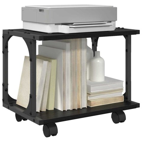 STOJAK REGAŁ NA KÓŁKACH NA DRUKARKĘ CZARNY DĄB 41X28X33.5CM