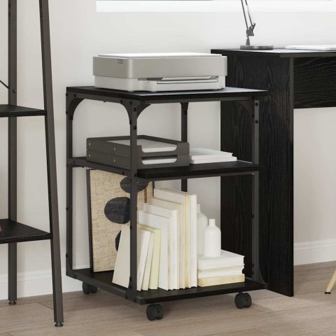 STOJAK REGAŁ NA KÓŁKACH NA DRUKARKĘ CZARNY DĄB 43X48X64CM