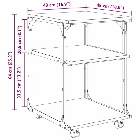 STOJAK REGAŁ NA KÓŁKACH NA DRUKARKĘ CZARNY DĄB 43X48X64CM
