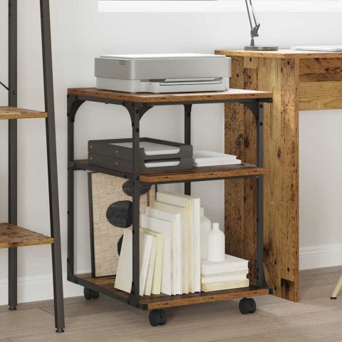 STOJAK REGAŁ SZAFKA NA DRUKARKĘ NA KÓŁKACH STARE DREWNO 43X48X64CM