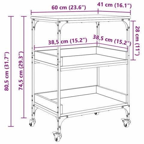 WÓZEK KUCHENNY CZARNY DĄB 60X41X80.5CM