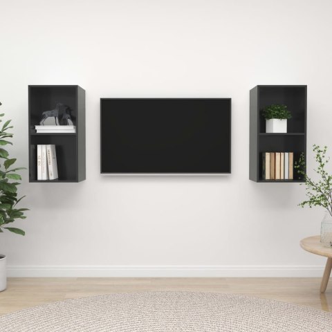 WISZĄCE SZAFKI TV 2 SZT. POŁYSK SZARE