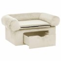 VidaXL Sofa dla psa, z szufladą, kremowa, 75x50x38 cm, pluszowa
