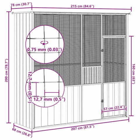 WOLIERA ANTRACYTOWA 215X78X200CM GALWANIZOWANA STAL