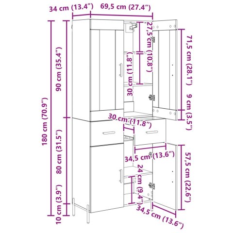 KOMODA CZARNY DĄB 69,5X34X180CM