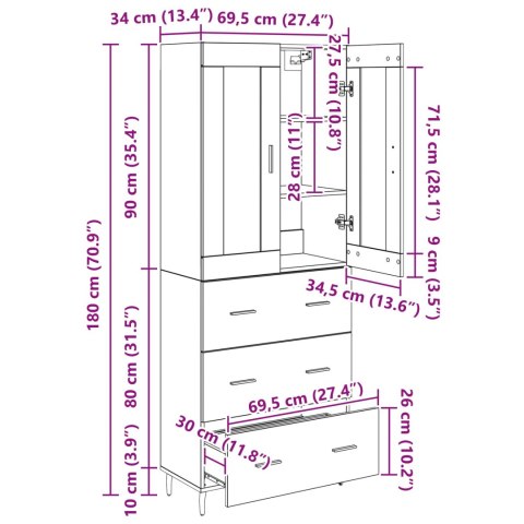 KOMODA CZARNY DĄB 69,5X34X180CM