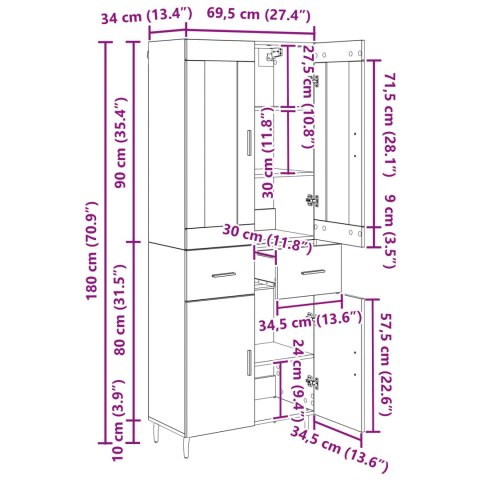 KOMODA CZARNY DĄB 69,5X34X180CM