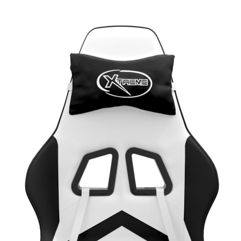 OBROTOWY FOTEL GAMINGOWY Z PODNÓŻKIEM BIAŁO-CZARNY