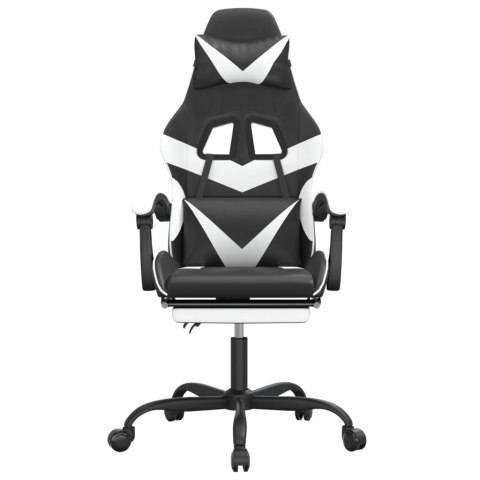 FOTEL GAMINGOWY Z PODNÓŻKIEM CZARNO-BIAŁY SZTUCZNA SKÓRA
