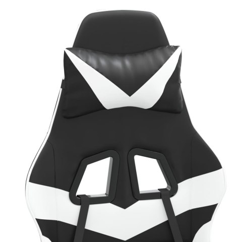 FOTEL GAMINGOWY Z PODNÓŻKIEM CZARNO-BIAŁY SZTUCZNA SKÓRA