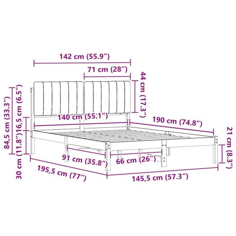 VidaXL Ramka łóżka z tapicerowanym wezgłowiem Jasnoszary 140 x 190 cm