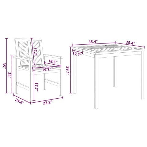 3-CZĘŚCIOWY ZESTAW DO JADALNI Z LITEGO DREWNA AKACJOWEGO