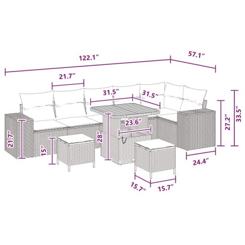 9-ELEMENTOWY ZESTAW SOF OGRODOWYCH Z PODUSZKAMI CZARNY POLIRATTAN AKACJA 3-ELEMENTOWY ZESTAW DO JADALNI NA ŚWIEŻY