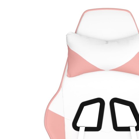 FOTEL GAMINGOWY Z PODNÓŻKIEM BIAŁO-RÓŻOWY SZTUCZNA SKÓRA