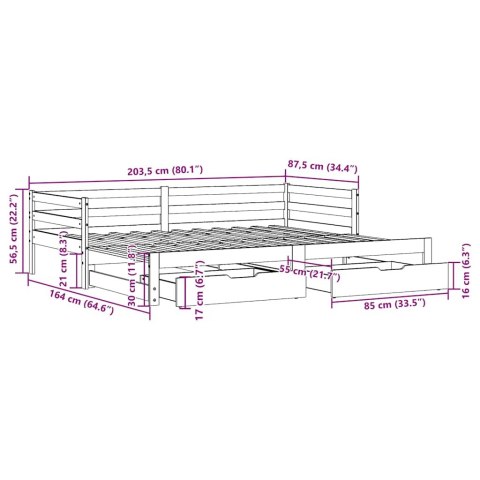 VidaXL Łóżko dzienne rozsuwane, z szufladami, woskowy brąz, 80x200 cm