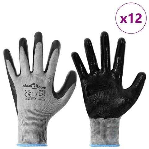 RĘKAWICE ROBOCZE 12 PCS SZARY I CZARNY 9 / L POLIESTER